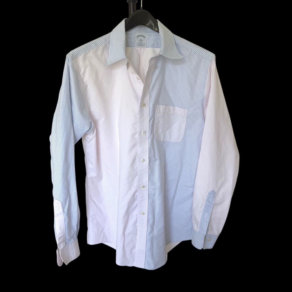 Brooks Brothers 1818 Regent Fun Shirt Supima Cotton Non-Iron Pink Blue Stripe L